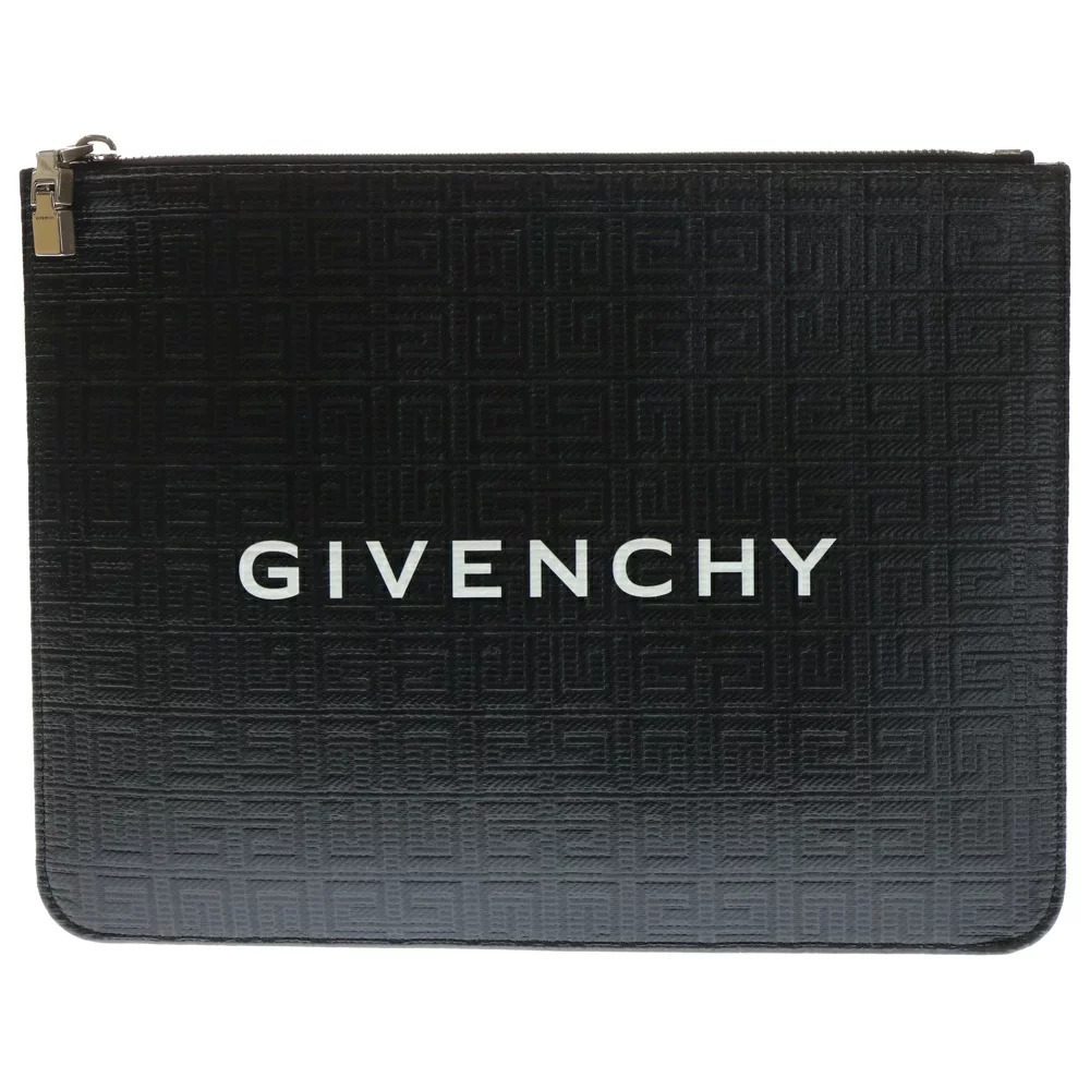 GIVENCHY Leather Front Logo Clutch Bag Black
